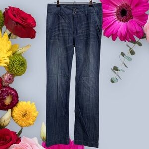 LEVEL 99 STRAIGHT LEG MID RISE DARK WASH BLUE TROUSERS PANTS